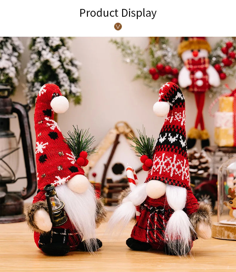 2pcs Santa Claus & Gnome Ornaments – Christmas Couple Doll Decorations for Home