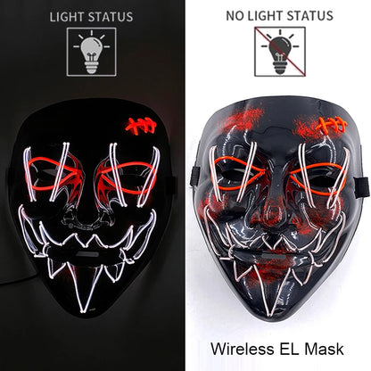 Wireless Neon LED Purge Mask – Glow-in-the-Dark Halloween Cosplay, Masquerade & Party Dress-Up Mask