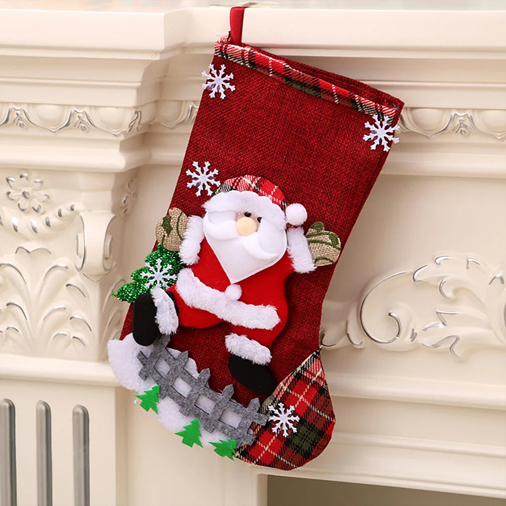 4pcs Large Christmas Stockings Set – Santa, Snowman, Bear & Elk Xmas Home Decorations