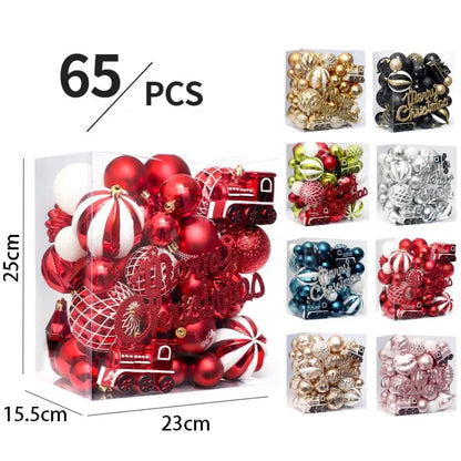 65pcs Shatterproof Christmas Baubles – Painted Tree Ornaments for Xmas & New Year