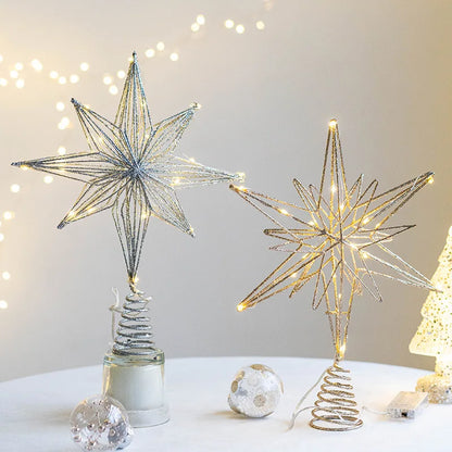 LED Light-Up Glitter Christmas Star Tree Topper – Warm White Treetop Decoration