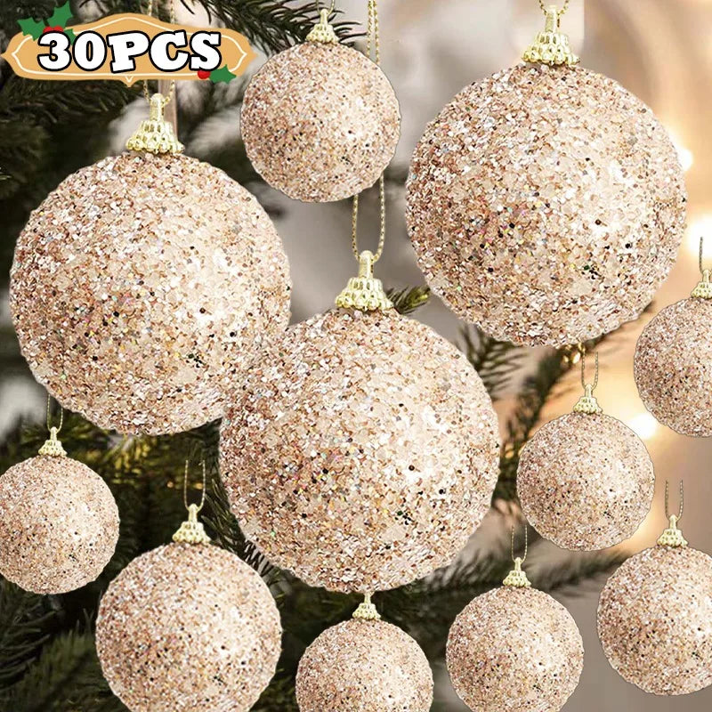 6pcs Glitter Champagne Gold Christmas Baubles – Sparkling Tree Ornaments for Xmas & New Year Party Décor
