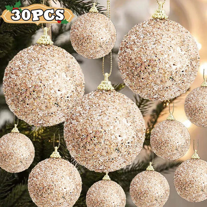 6pcs Glitter Champagne Gold Christmas Baubles – Sparkling Tree Ornaments for Xmas & New Year Party Décor