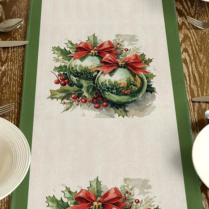 Christmas Holly Berry Tablecloth | Festive Red & Green Table Cover for Holiday Dining