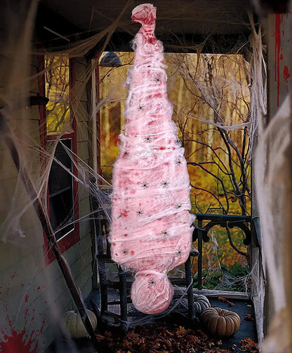 59-Inch Hanging Halloween Corpse Prop – Creepy Bloody Body Bag Decoration for Haunted Houses, Yards & Outdoor Horror Displays