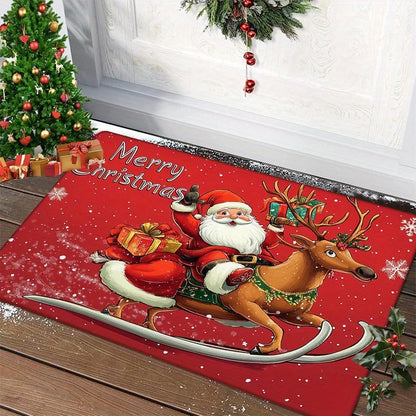 Red Santa & Gingerbread Christmas Doormat – Festive Holiday Welcome Mat for Indoor or Outdoor Use