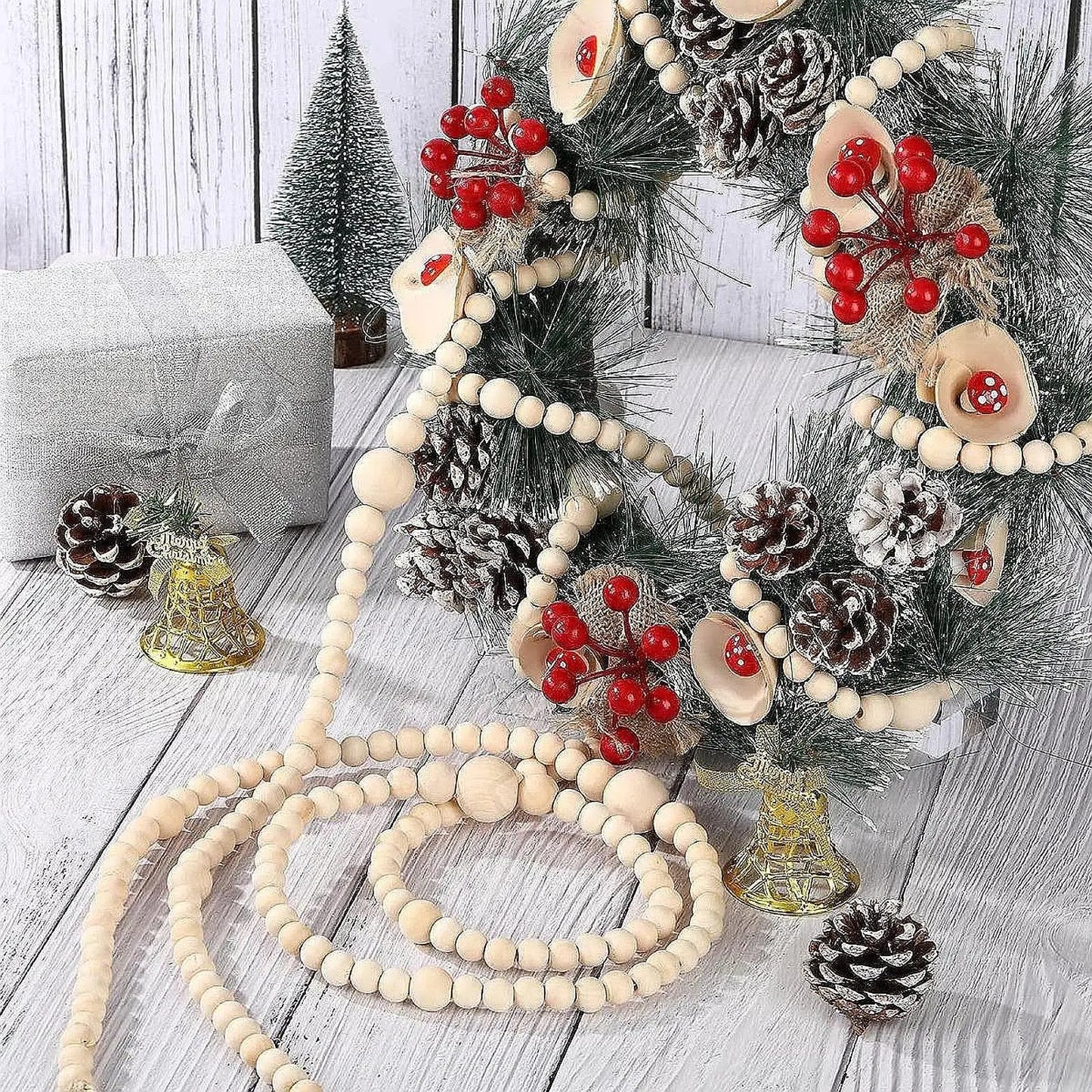 Wooden Bead Garland | Natural Festive Tree & Home Decoration