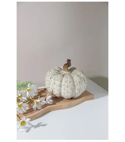 Handmade Ceramic Pumpkin Ornament – Porcelain Pumpkin Sculpture for Autumn, Halloween & Home Décor