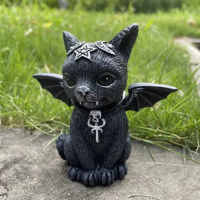 Mysterious Black Cat Statue – Hand-Painted Witch Cat Figurine, Halloween Desk & Home Décor Ornament