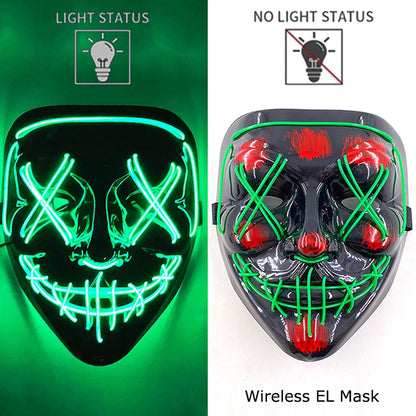 Wireless Neon LED Purge Mask – Glow-in-the-Dark Halloween Cosplay, Masquerade & Party Dress-Up Mask