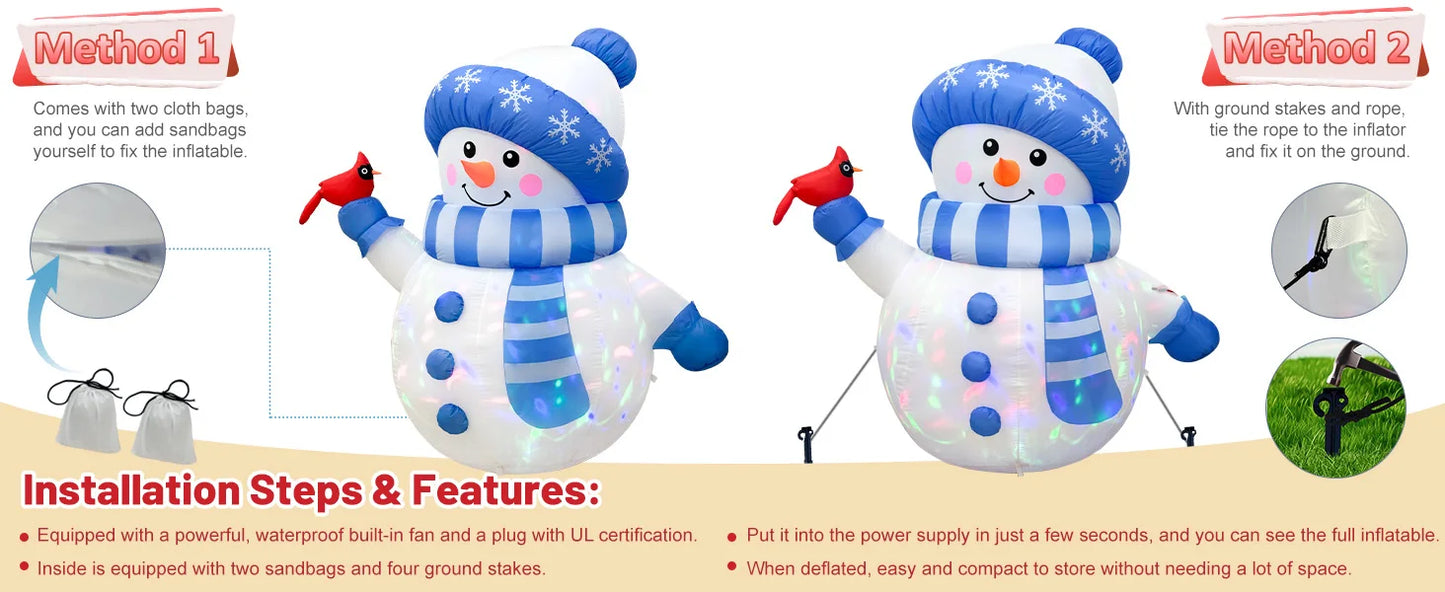 5ft Blue Snowman with Bird Inflatable | Light-Up Christmas Outdoor Decoration
