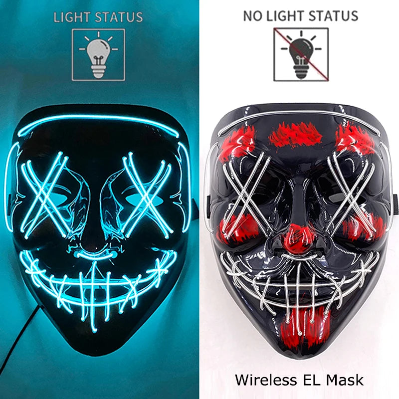 Wireless Neon LED Purge Mask – Glow-in-the-Dark Halloween Cosplay, Masquerade & Party Dress-Up Mask