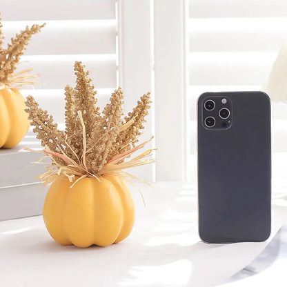 1PC Artificial Pumpkin Decoration with Foam Beads & Raffia Grass – Autumn Harvest Home, Office & Halloween Display Ornament