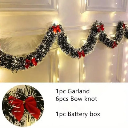 2m Green Christmas Garland with Red Ribbons | Customisable Festive Decoration for Doorways, Mantels & Stairs