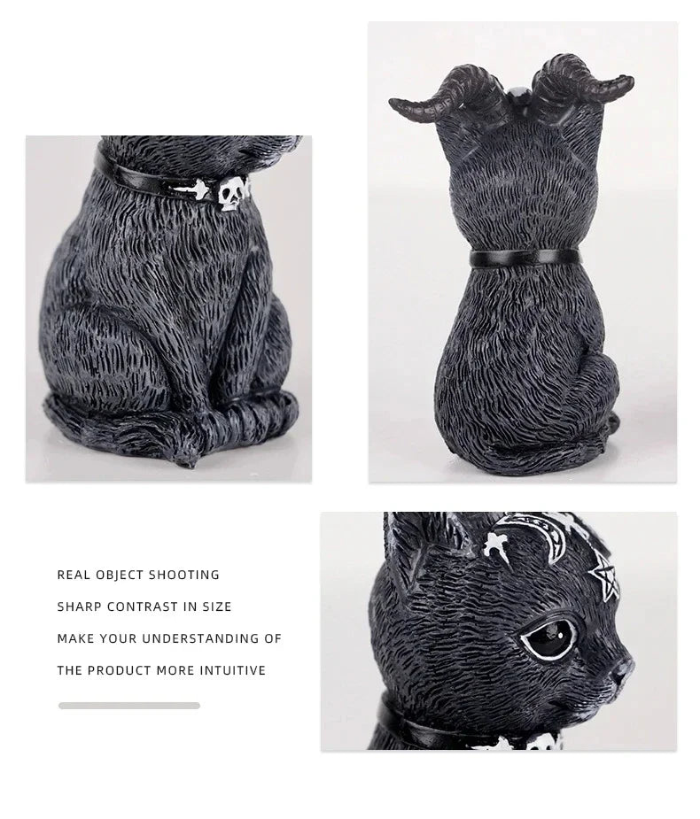 Mysterious Black Cat Statue – Hand-Painted Witch Cat Figurine, Halloween Desk & Home Décor Ornament