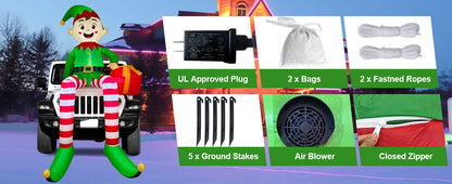 8ft Sitting Elf Christmas Inflatable with LED Lights | Festive Outdoor Decoration