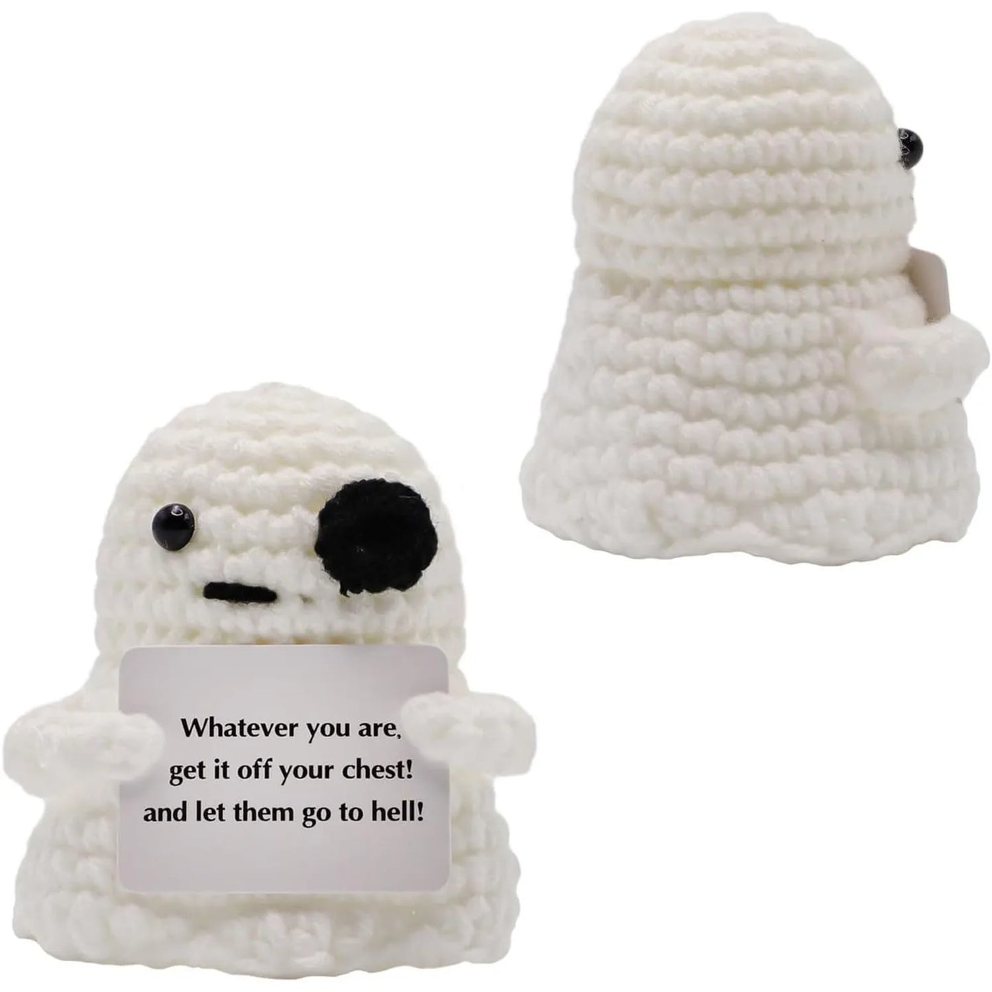 Handmade Knitted Bat Doll with Positive Message Card – Cute Halloween Egg Bat Ornament for Home, Room, or Party Décor & Gifts