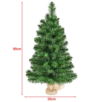 90 cm Mini Artificial Christmas Tree with Burlap Base – Table top Green Xmas Tree for Home, Office, or Festive Displays