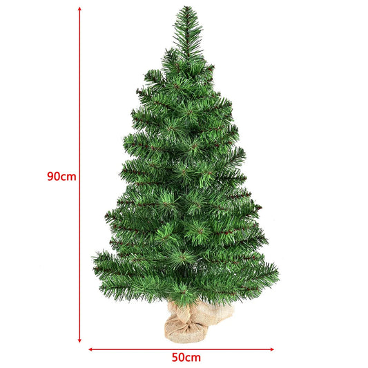 90 cm Mini Artificial Christmas Tree with Burlap Base – Table top Green Xmas Tree for Home, Office, or Festive Displays