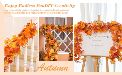 2M Artificial Maple Leaf Garland – Realistic Autumn Leaves Vine for Fall, Halloween, Thanksgiving Home Décor