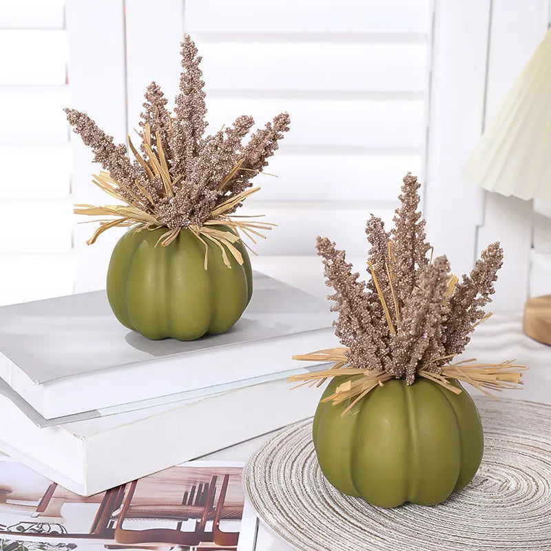 1PC Artificial Pumpkin Decoration with Foam Beads & Raffia Grass – Autumn Harvest Home, Office & Halloween Display Ornament
