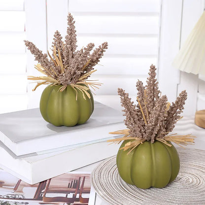 1PC Artificial Pumpkin Decoration with Foam Beads & Raffia Grass – Autumn Harvest Home, Office & Halloween Display Ornament