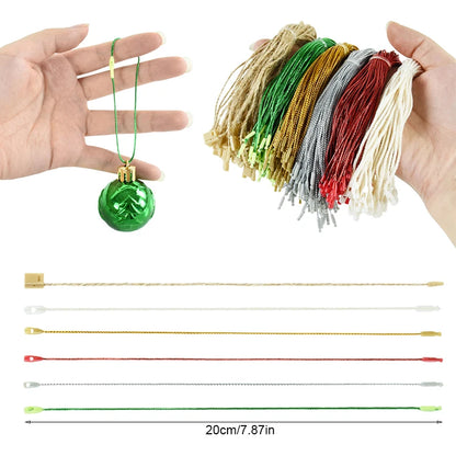 100 Pack Christmas Ornament Hanging Ropes – 20cm Gold & Silver Strings for Tree Baubles & Decorations