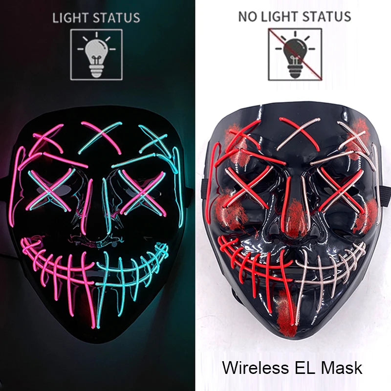 Wireless Neon LED Purge Mask – Glow-in-the-Dark Halloween Cosplay, Masquerade & Party Dress-Up Mask