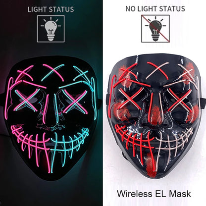 Wireless Neon LED Purge Mask – Glow-in-the-Dark Halloween Cosplay, Masquerade & Party Dress-Up Mask