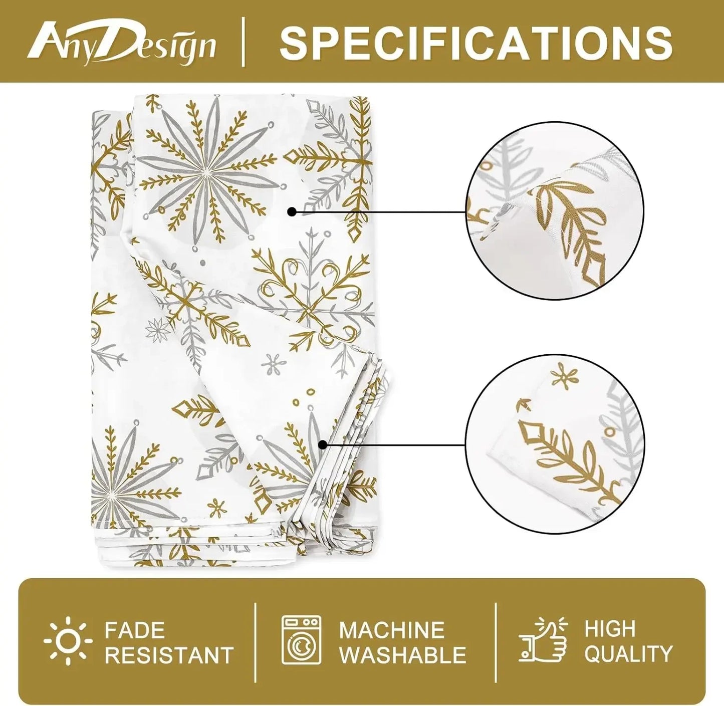 Gold & Silver Snowflake Waterproof Christmas Tablecloth | Elegant Reusable Winter Dining Room Décor