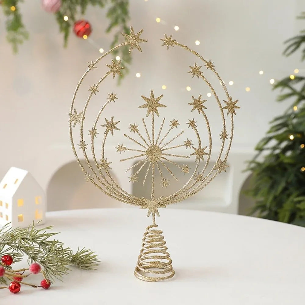 Gold Glitter Christmas Tree Topper Star Sparkling Reusable Christmas Topper Decor Iron Xmas Tree Ornament Christmas Tree