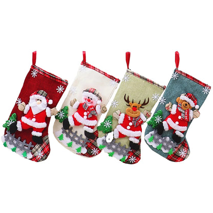 4pcs Large Christmas Stockings Set – Santa, Snowman, Bear & Elk Xmas Home Decorations