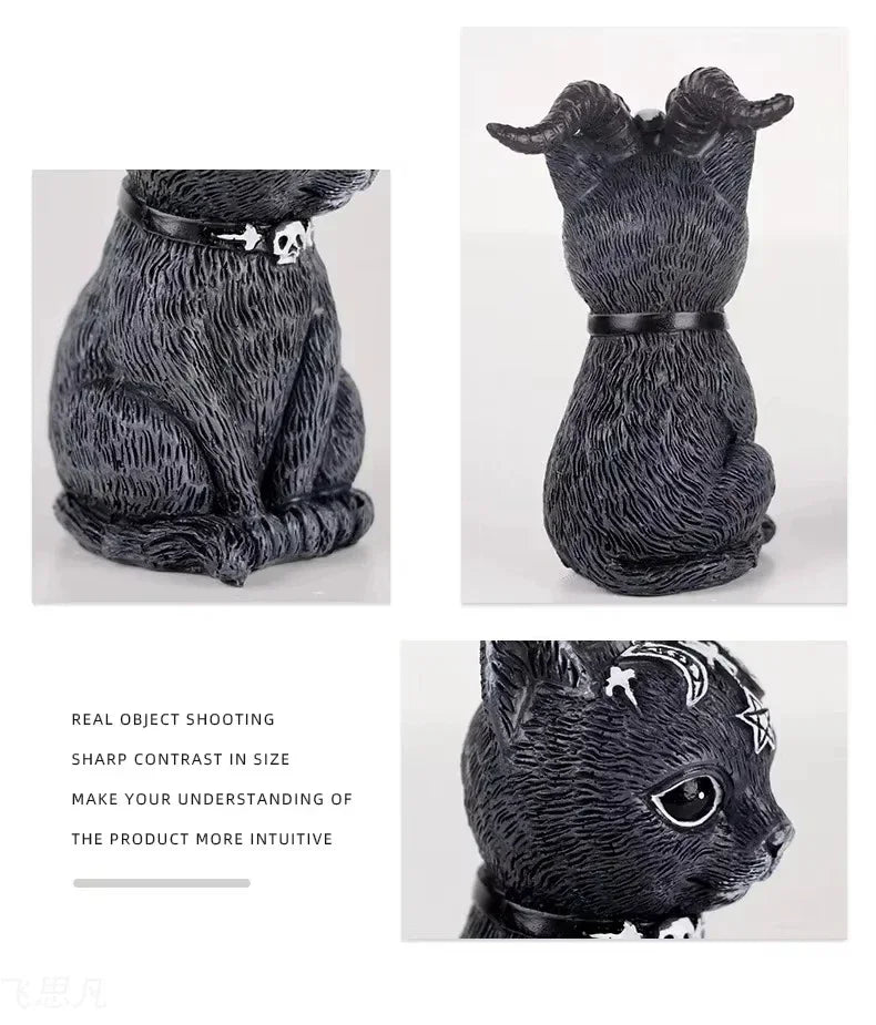 Mysterious Black Cat Statue – Hand-Painted Witch Cat Figurine, Halloween Desk & Home Décor Ornament
