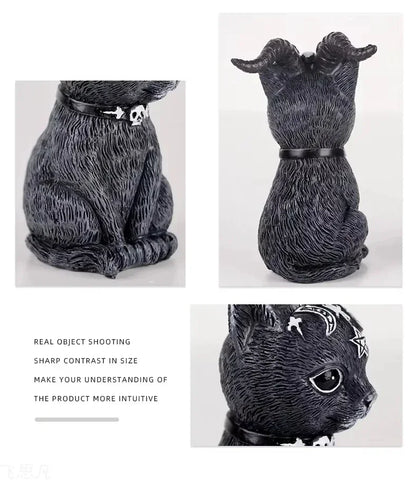 Mysterious Black Cat Statue – Hand-Painted Witch Cat Figurine, Halloween Desk & Home Décor Ornament
