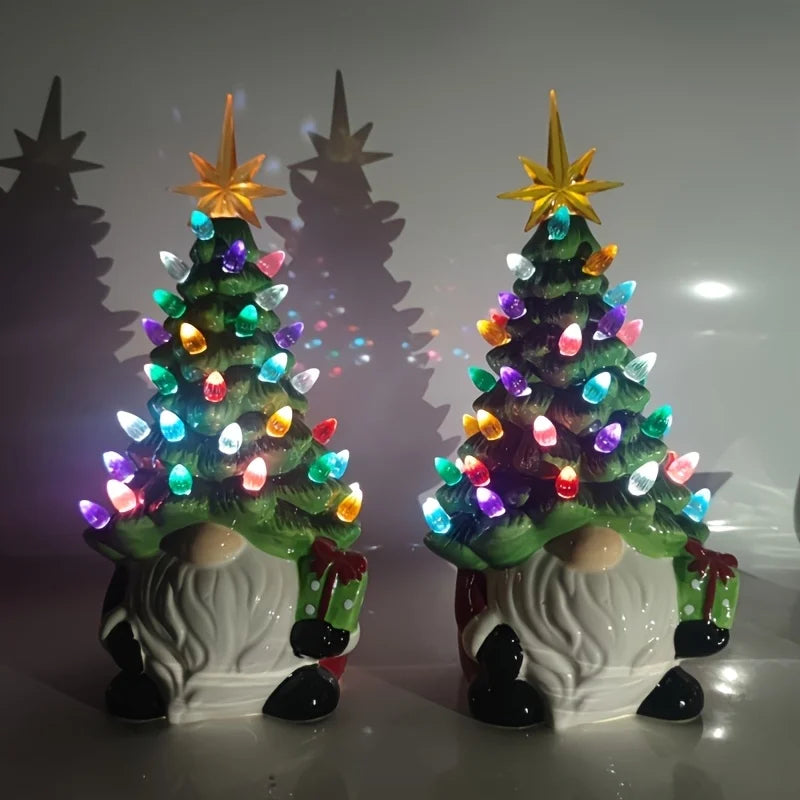 Resin Gnome Christmas Tree – 46 Multicolour LED Lights, Battery-Operated Festive Home Décor