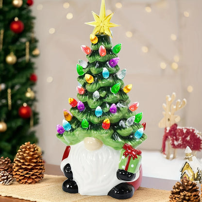 Resin Gnome Christmas Tree – 46 Multicolour LED Lights, Battery-Operated Festive Home Décor
