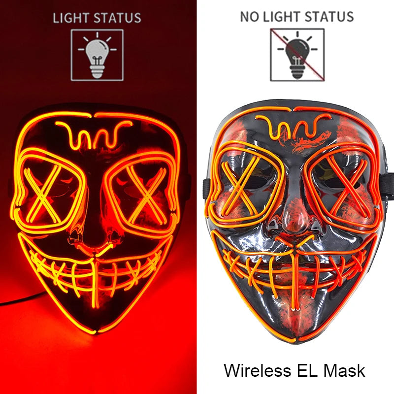 Wireless Neon LED Purge Mask – Glow-in-the-Dark Halloween Cosplay, Masquerade & Party Dress-Up Mask