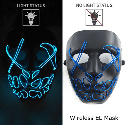 Wireless Neon LED Purge Mask – Glow-in-the-Dark Halloween Cosplay, Masquerade & Party Dress-Up Mask