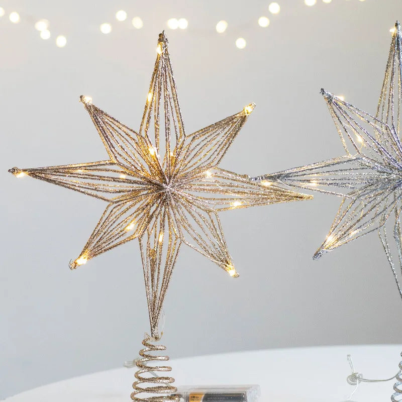 LED Light-Up Glitter Christmas Star Tree Topper – Warm White Treetop Decoration