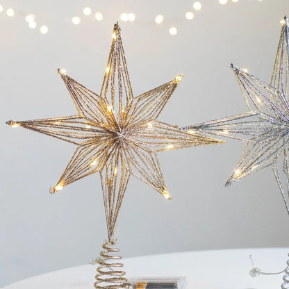 LED Light-Up Glitter Christmas Star Tree Topper – Warm White Treetop Decoration