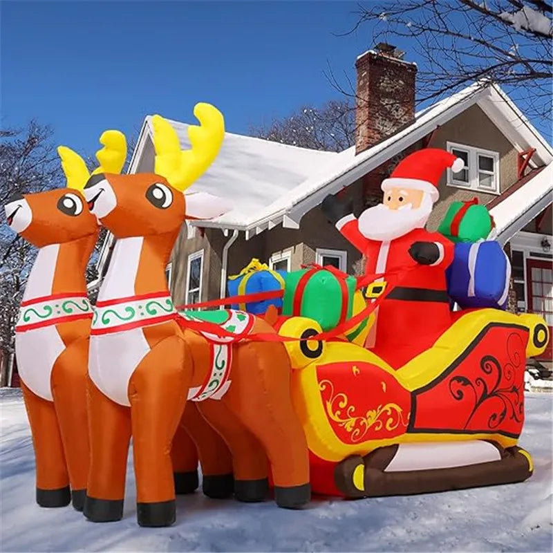 2.1m Santa and Reindeer Sleigh Inflatable with LED Lights | Festive Outdoor Decoration