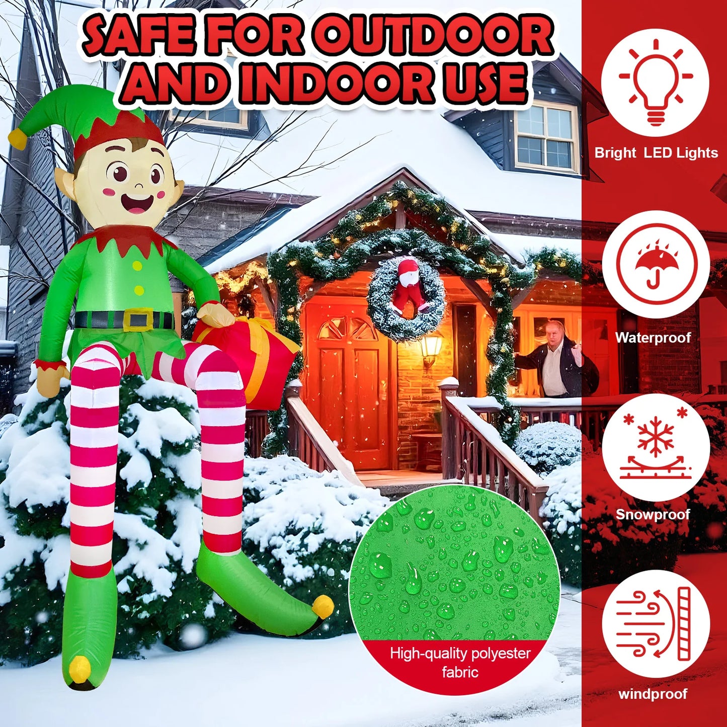 8ft Sitting Elf Christmas Inflatable with LED Lights | Festive Outdoor Decoration