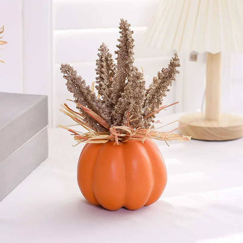 1PC Artificial Pumpkin Decoration with Foam Beads & Raffia Grass – Autumn Harvest Home, Office & Halloween Display Ornament