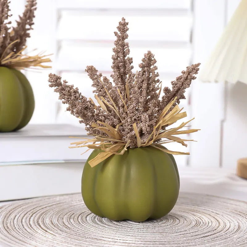 1PC Artificial Pumpkin Decoration with Foam Beads & Raffia Grass – Autumn Harvest Home, Office & Halloween Display Ornament
