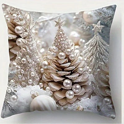 Festive Christmas Cushion Cover – Santa & Snowman Design | Decorative Throw Pillow Cover for Sofa, Bedroom, or Car