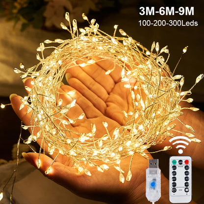 Firecracker Fairy Lights with Remote | Warm White USB String Lights for Winter & Christmas Decorating (3–9 m)
