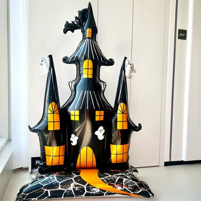 Halloween Pumpkin Castle Skeleton Foil Balloon – Standing Halloween Decoration for Party, Ghost Festival, or Home Display
