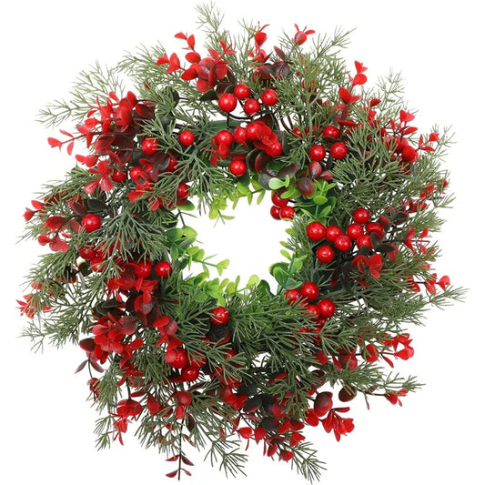 35cm Eucalyptus Christmas Wreath with Red Berries – Festive Garland for Door, Mantle & Window Décor