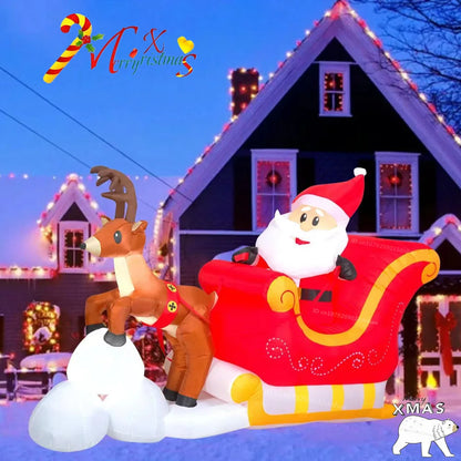 2.1m Santa and Reindeer Sleigh Inflatable with LED Lights | Festive Outdoor Decoration