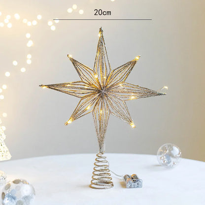 LED Light-Up Glitter Christmas Star Tree Topper – Warm White Treetop Decoration